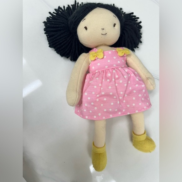 Bunnies by The Bay Baby Doll Black Hair Pink Dot Dress  Yellow Zs 12” Plush - Picture 2 of 9